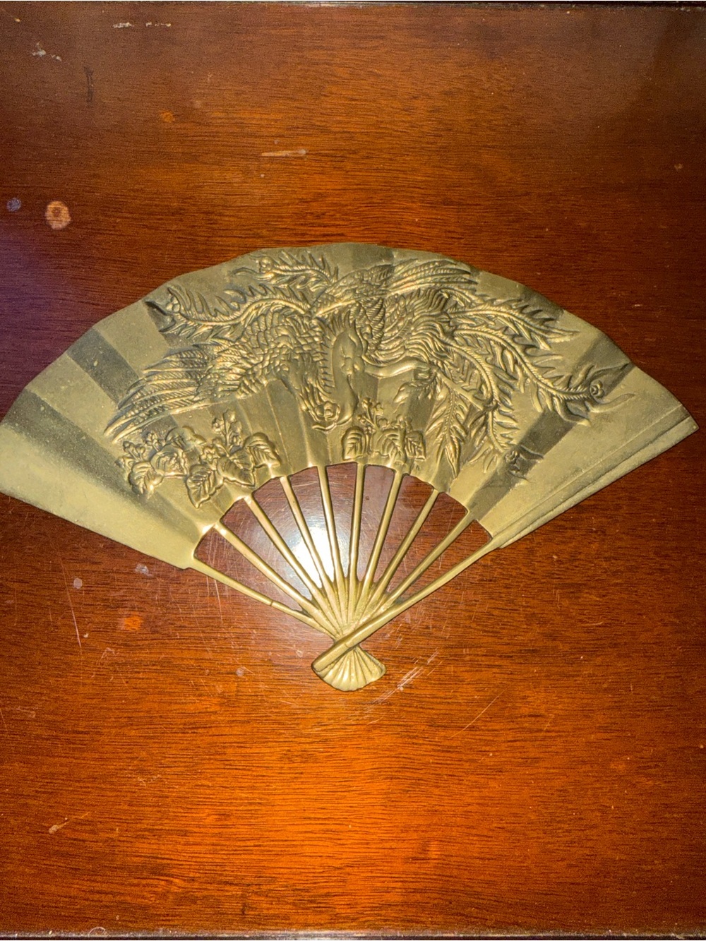 Vintage Enesco Brass Fan Wall Decor - Phoenix Design - 11.5" x 7.25" - Taiwan